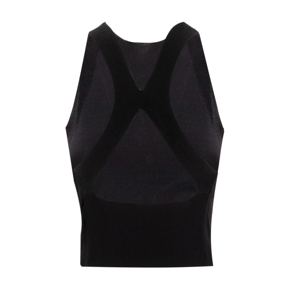 Ermanno Scervino Geribbelde Crew Neck Top met Logo Black Dames