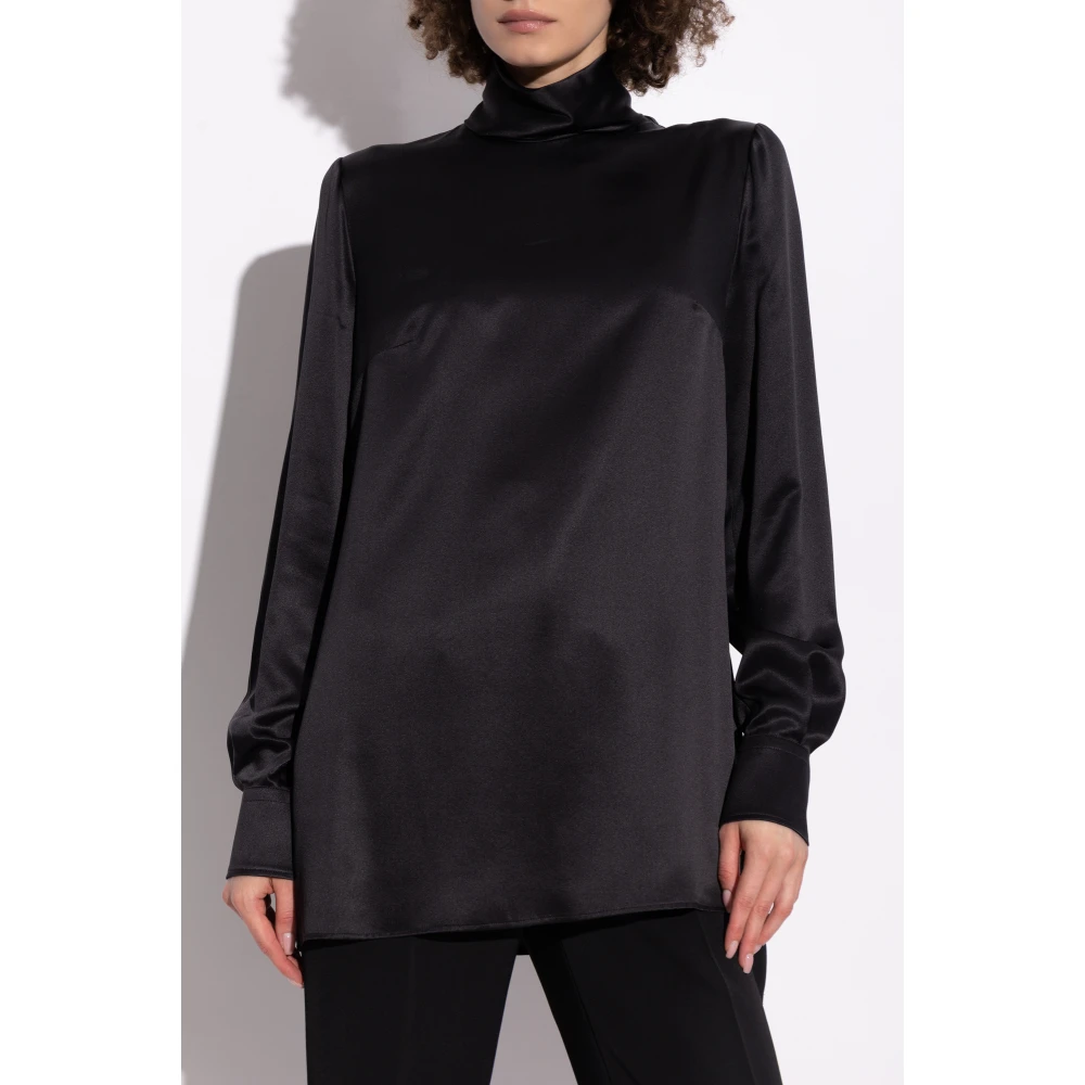 Dolce & Gabbana Zijden top met opstaande kraag Black Dames
