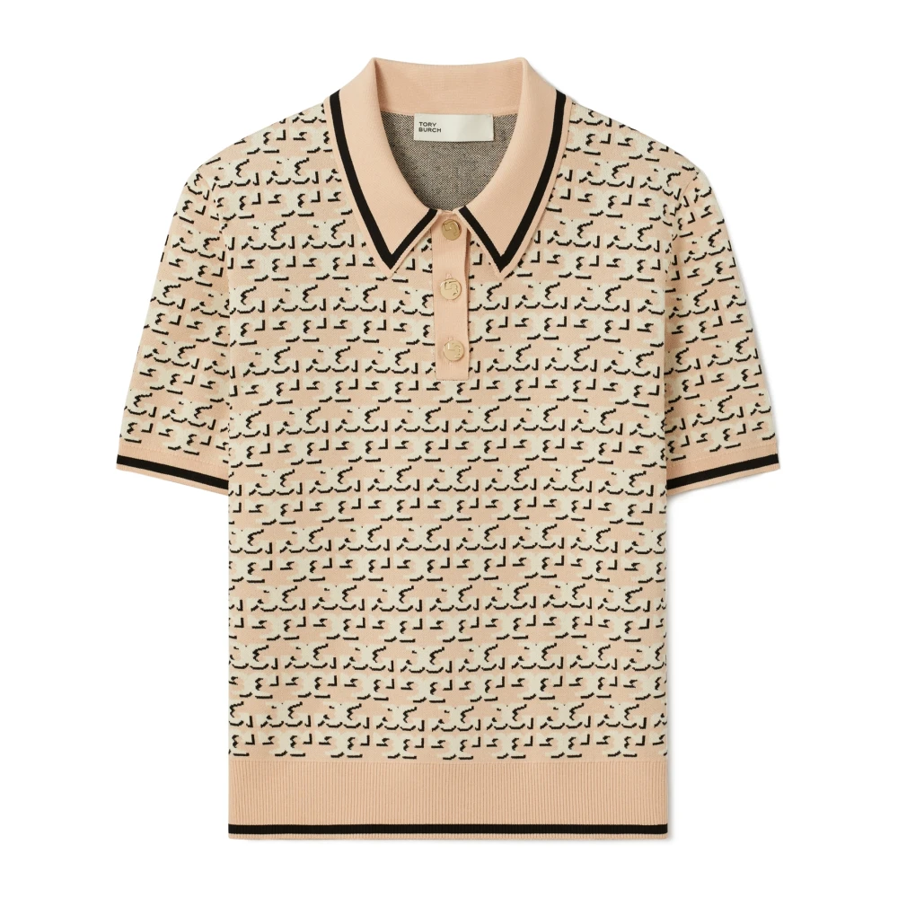 TORY BURCH Jacquard Polo Shirt Beige Dames