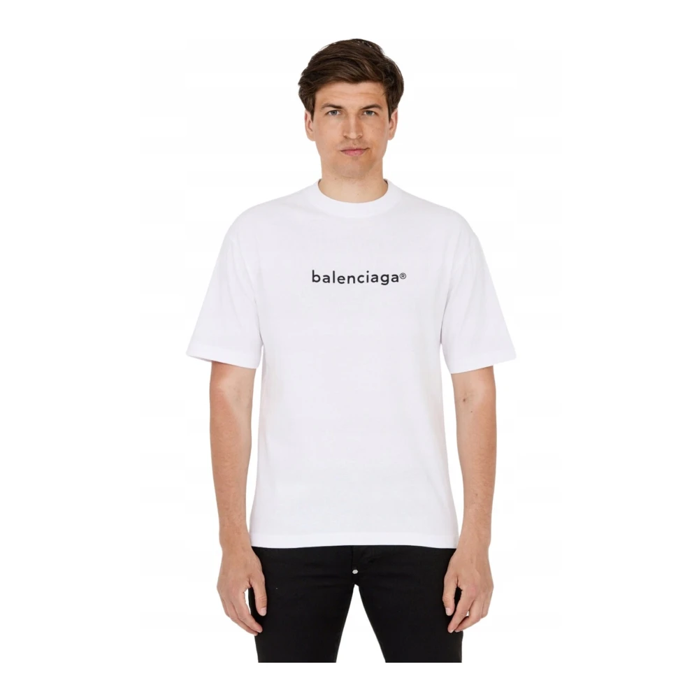 Balenciaga Logo Print T-shirt Wit White Heren