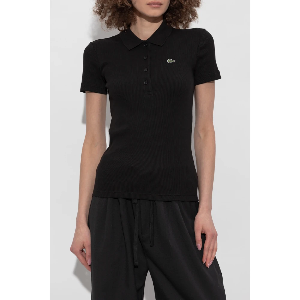 Lacoste Geribbelde polo met logopatch Black Dames