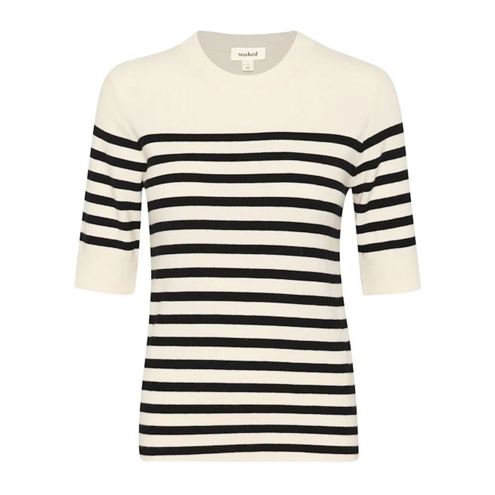 Soaked in Luxury Gestreept T-shirt Wit Zwart Streep White Dames
