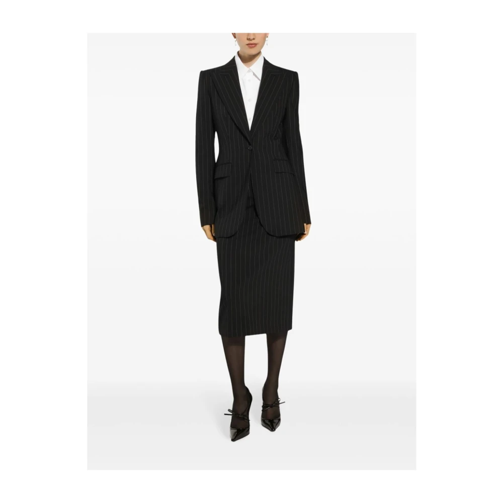 Dolce & Gabbana Zwart Gestreepte Midi Rok Zijden Voering Black Dames