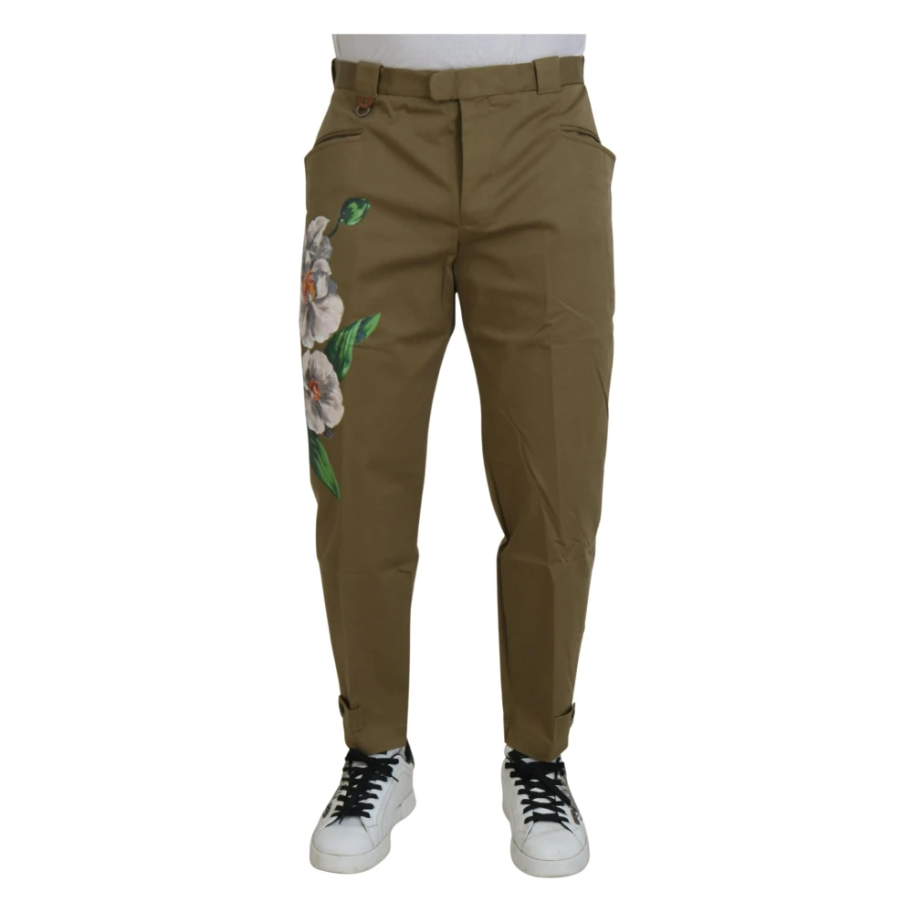 Dolce & Gabbana Men's Green Chinos, Xs, Floral Chino Trousers