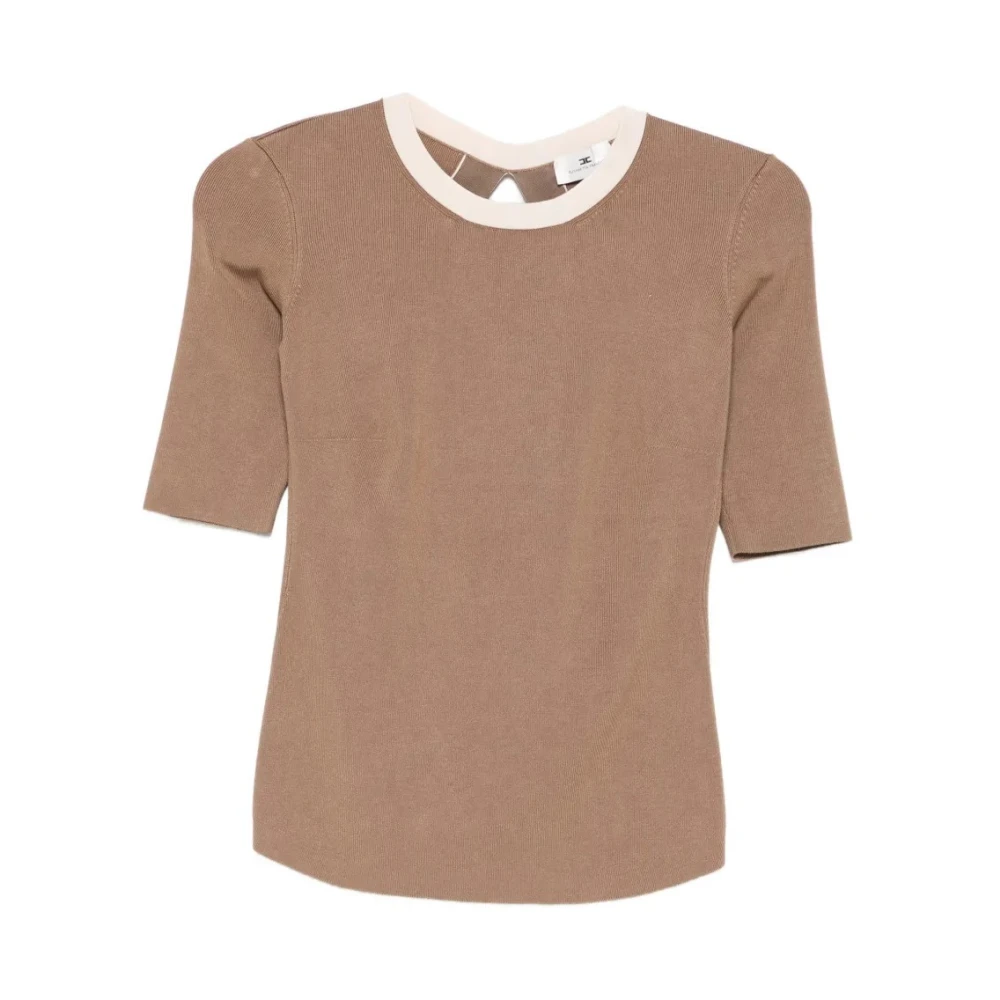 Elisabetta Franchi Brown Round-Neck Knitwear, Female, L, Maglia Tricot