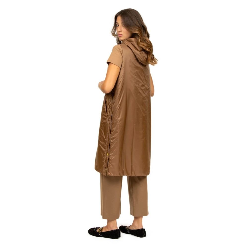 Max Mara Kameel Waterafstotende Hooded Midi Gilet Brown Dames