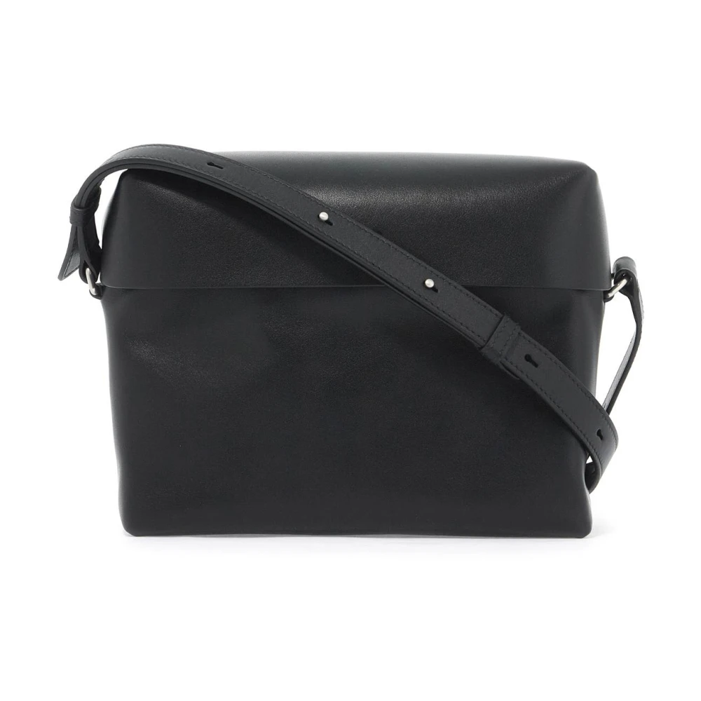 Jil Sander Geëtst Logo Leren Schoudertas Black Dames