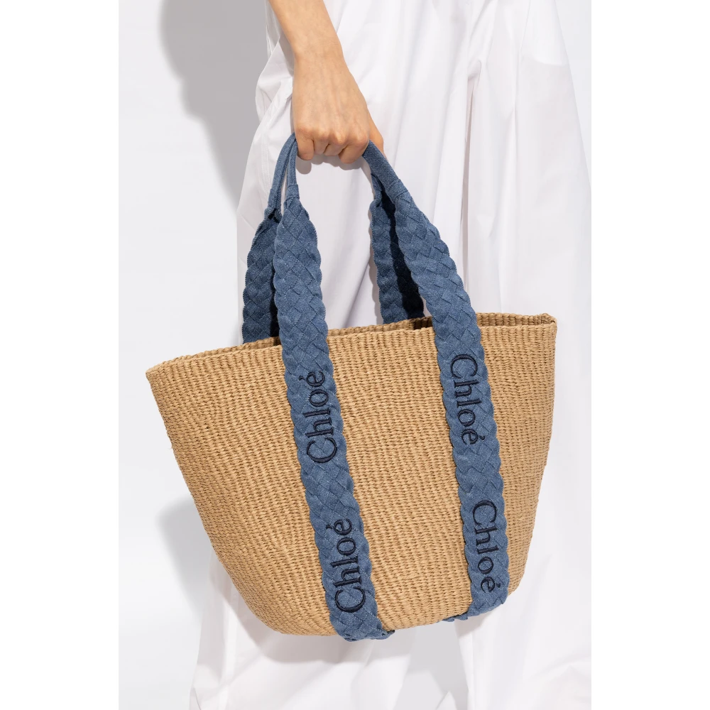 Chloé Handgeweven Beige Shopper Tas met Leren Afwerking Beige Dames