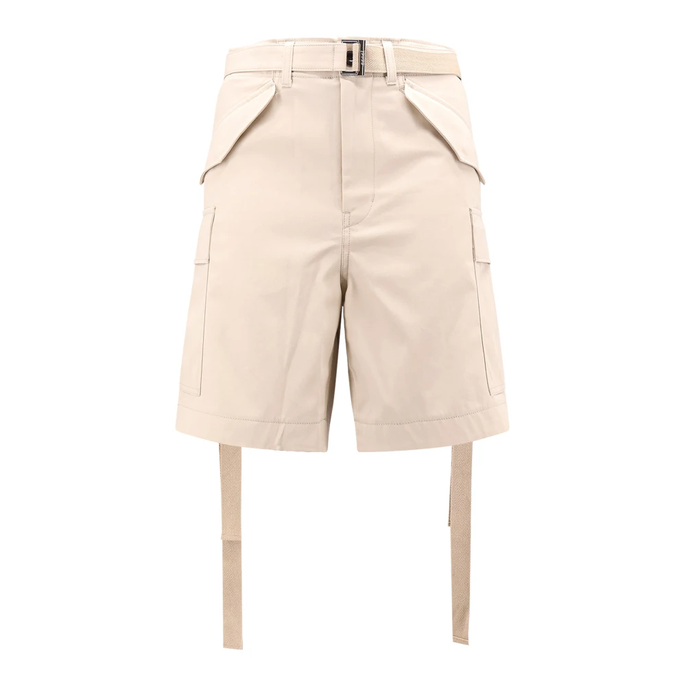 Sacai Katoenen Bermuda Shorts met Cupro Voering Beige Heren