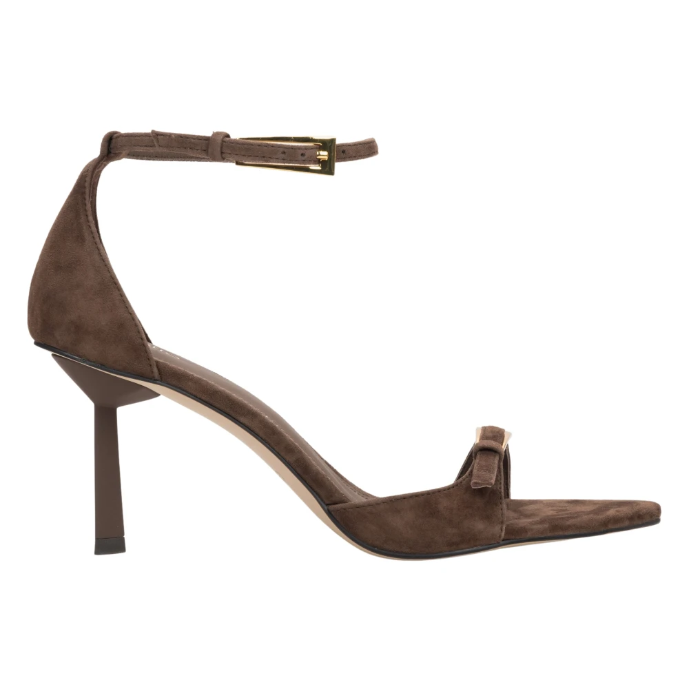 Estro Brown Velour Stiletto Sandals With Decorative Buckles - Female - High Heel Sandals - 6 Uk - Shoes