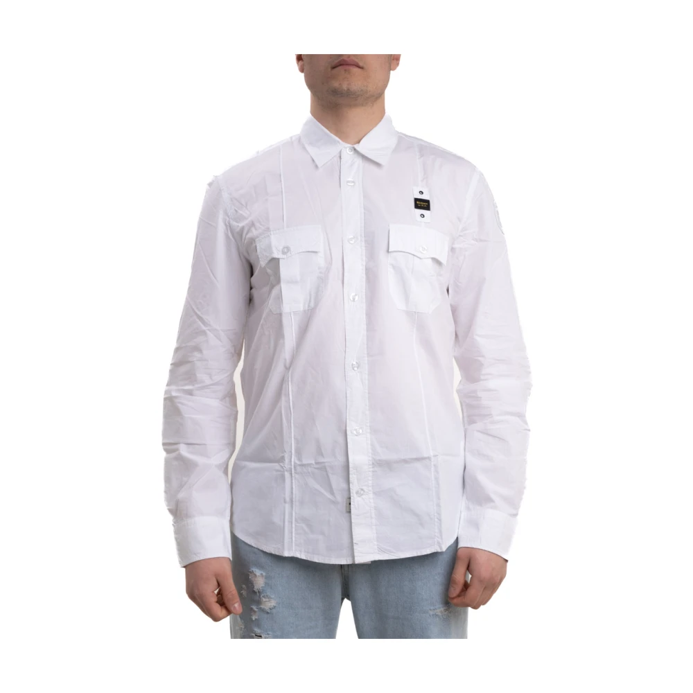 Blauer Overhemd met knoopsluiting en logo White Heren
