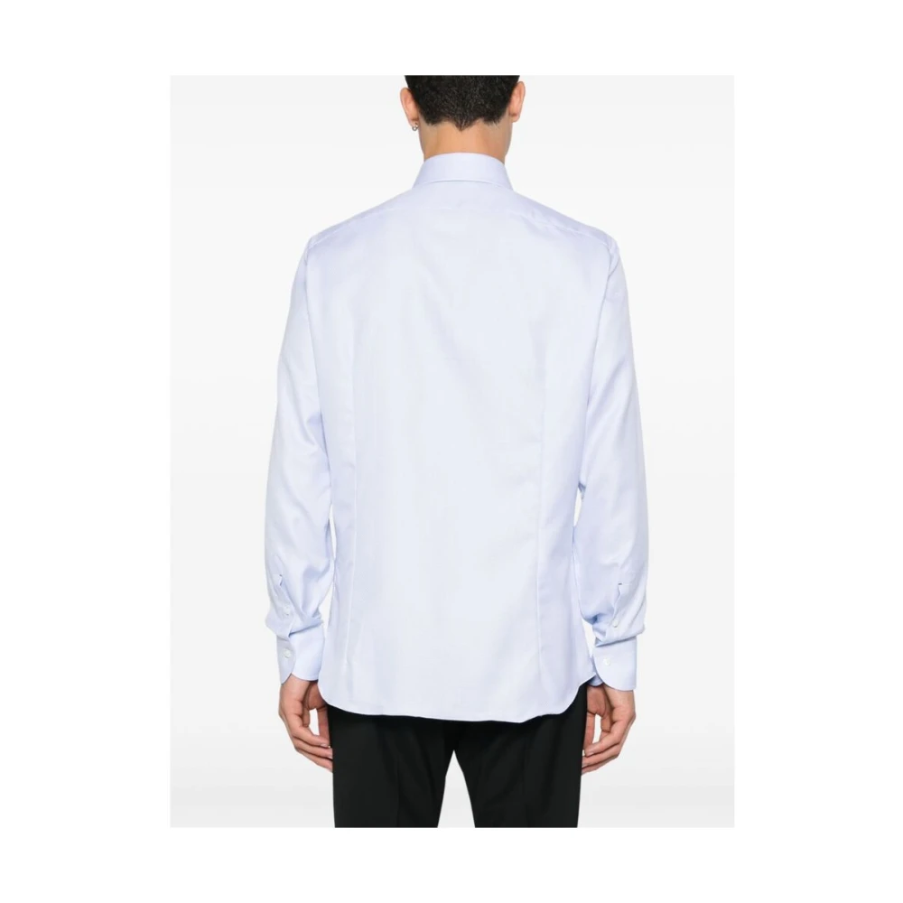 Mazzarelli Monogram Jacquard Katoenen Overhemd Blue Heren