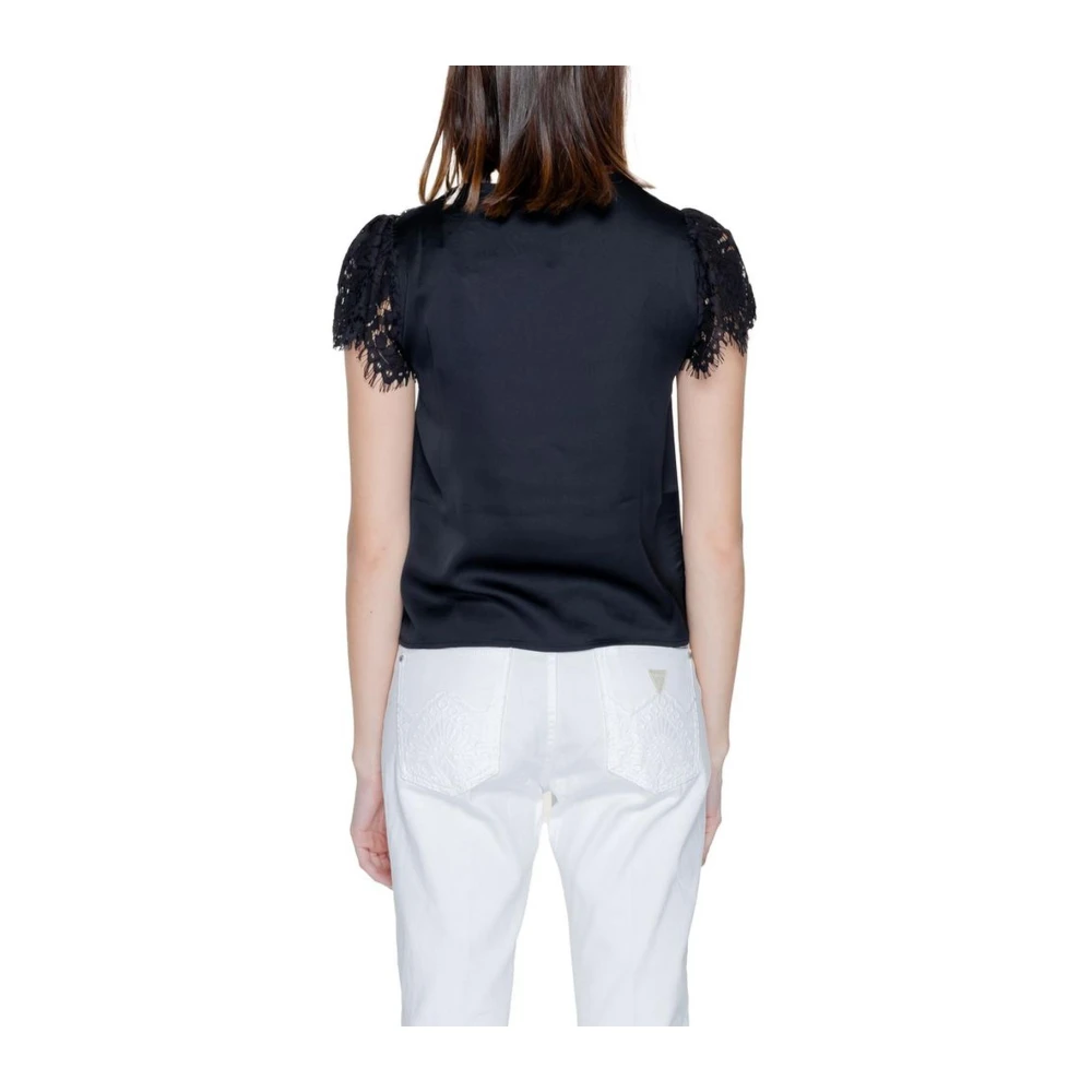 Guess Zwart Kant Korte Mouw Blouse Black Dames