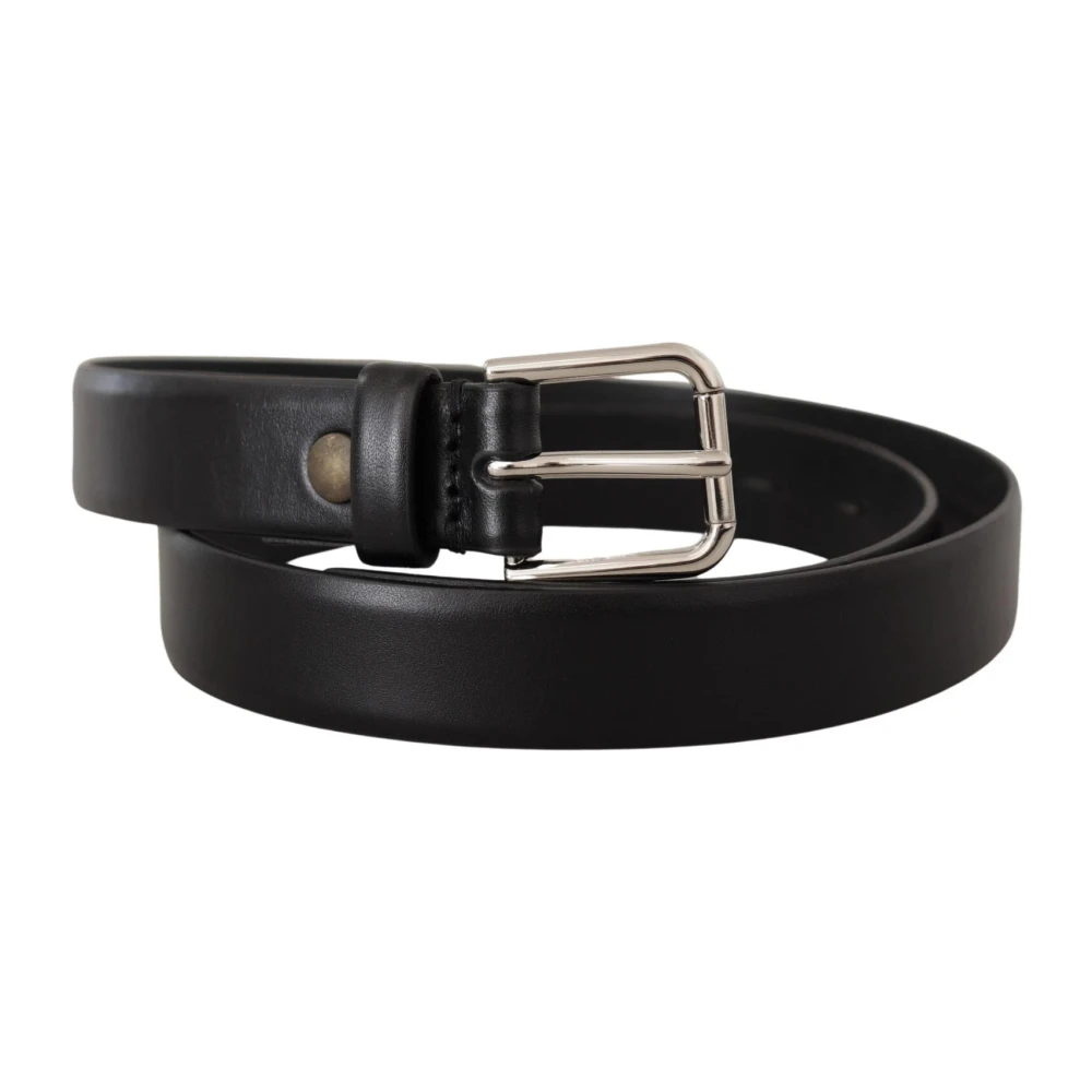Dolce & Gabbana Unisex Black/Silver Gorgeous Calf Leather Tone Logo Buckle Belt