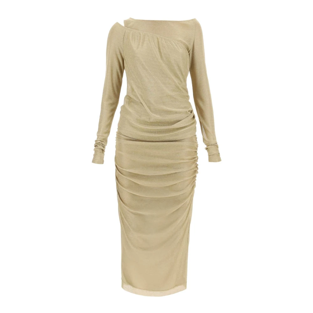 Dolce & Gabbana Women's Yellow Party Dresses, S, Long Lurex Knit Dress With Draped Panel
