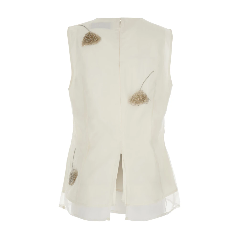 Róhe Witte Zijden Crewneck Top met Tulp Borduurwerk White Dames