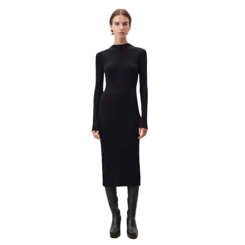 drykorn Geribbeld Gebreide Midi Jurk Korte Kraag Black Dames