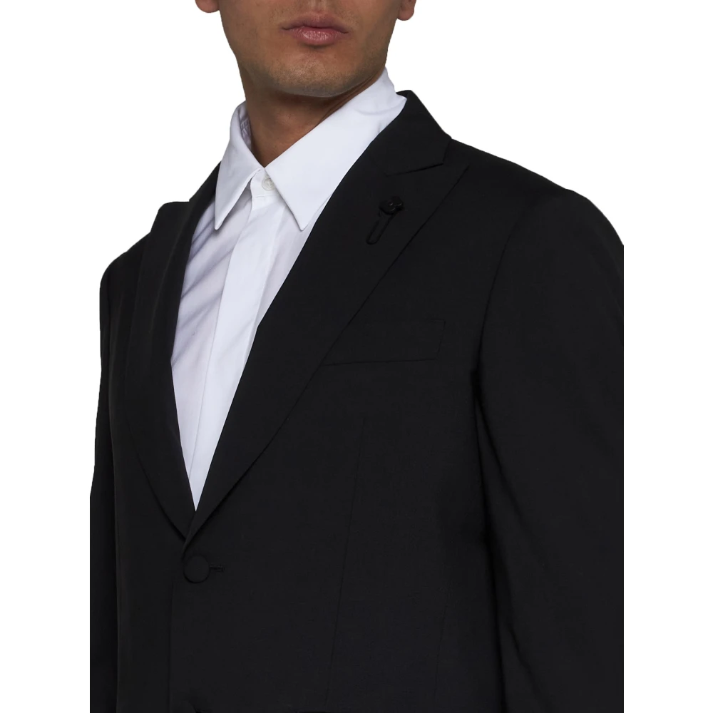 Lardini Zwart op maat gemaakt jasje en broek set Black Heren