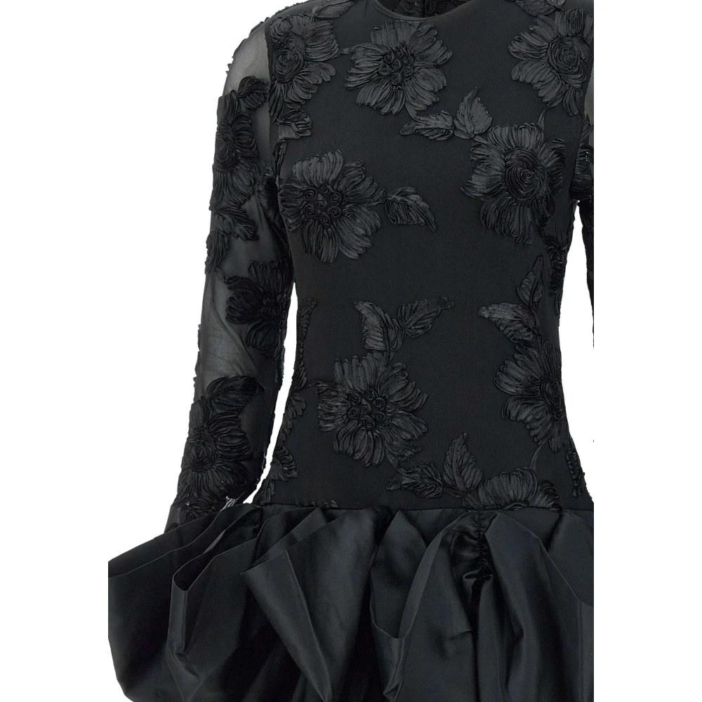 Rotate Birger Christensen Zwarte Mini-jurk met Geborduurde Bloemen Black Dames