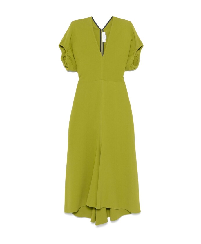 groene-midi-jurk-met-blouson-mouwen