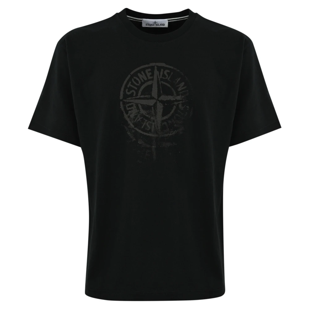 Stone Island Zwarte T-shirts en Polos met Logo Print Black Heren