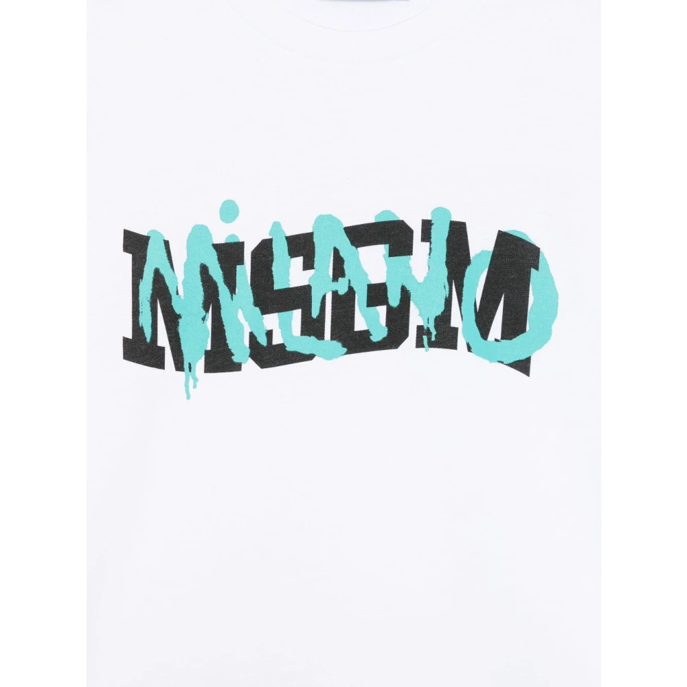 Msgm Wit Logo Print Crew Neck T-shirt White Heren