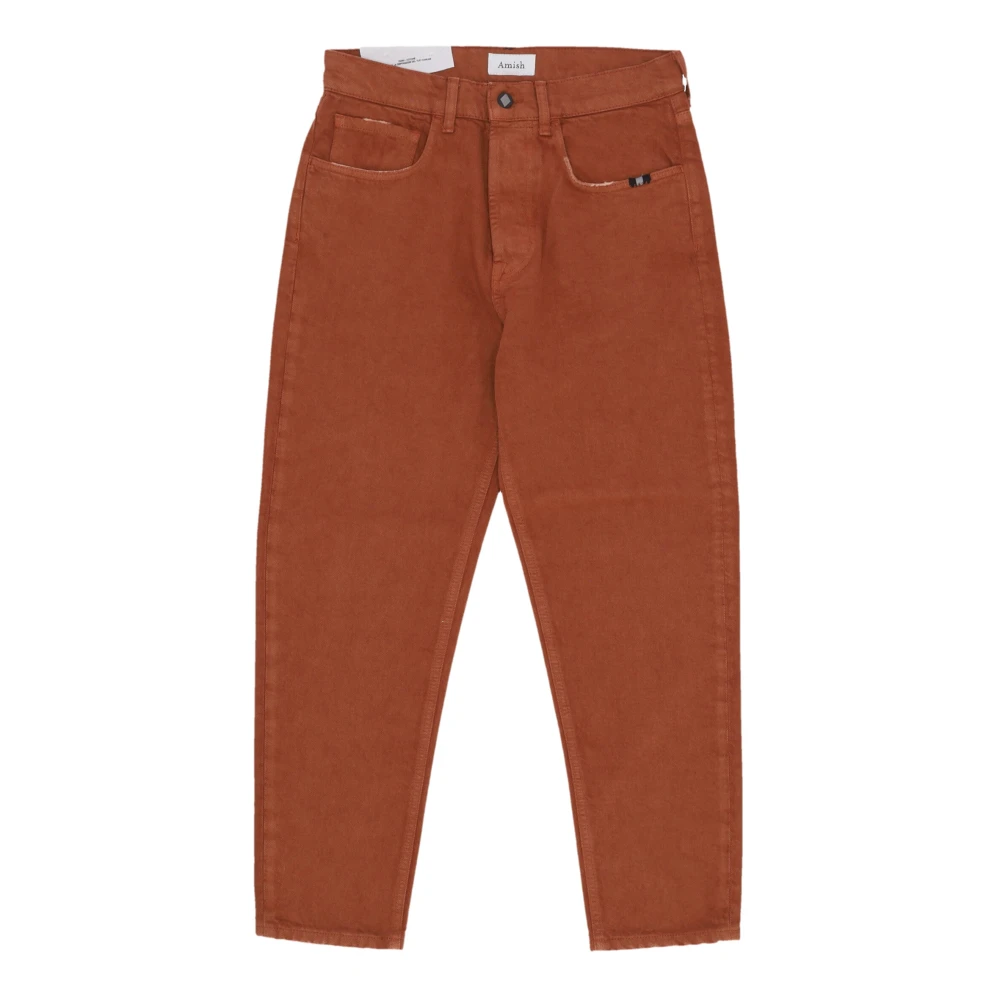 Amish Men's Brown Straight Trousers, W28, Dark Beige Slim Fit Jeans