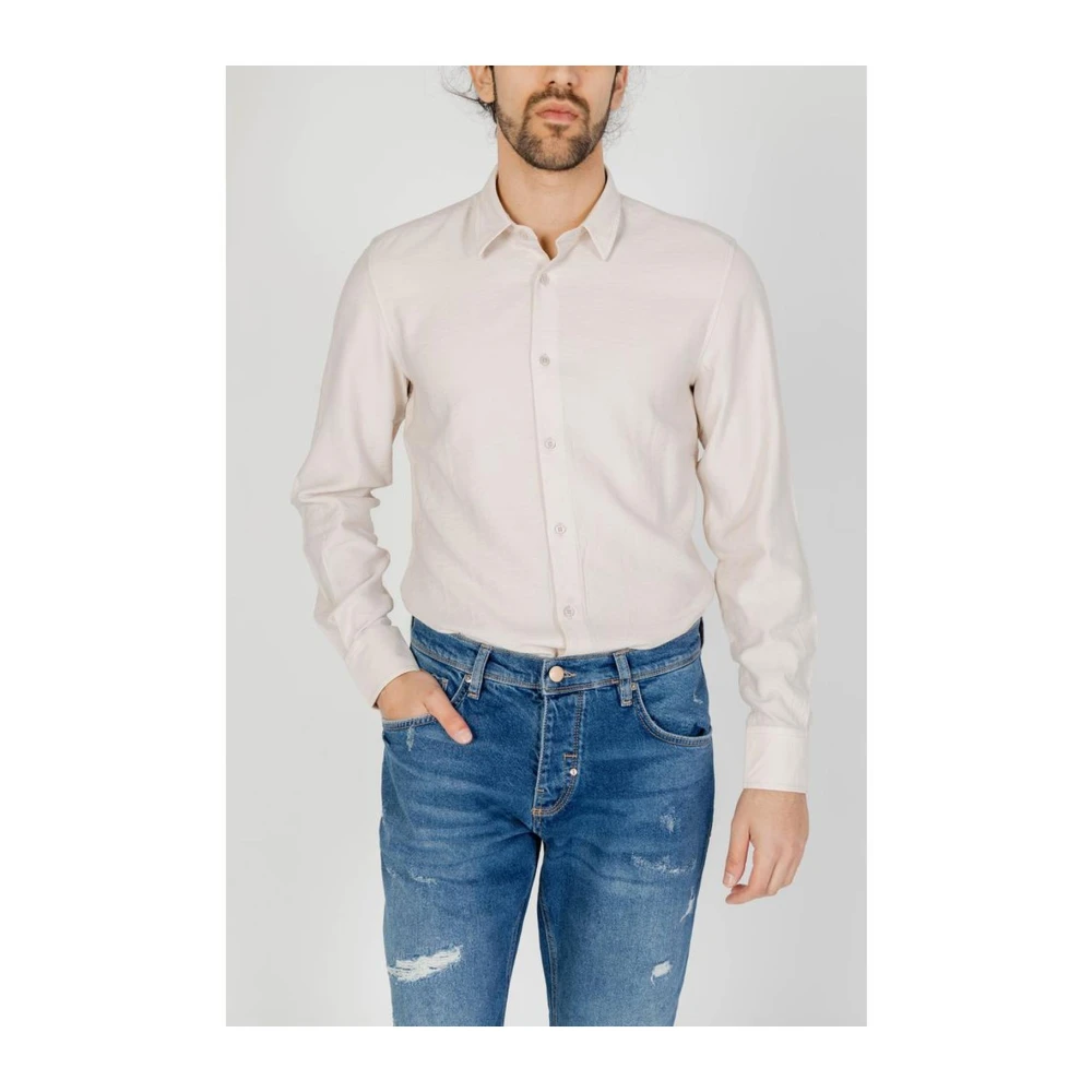 Antony Morato Lange Mouw Viscose Blend Shirt Beige Heren