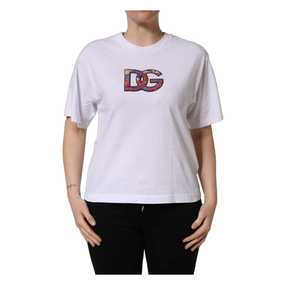Dolce & Gabbana Women's White T-Shirts, Xs, Crew Neck T-Shirt