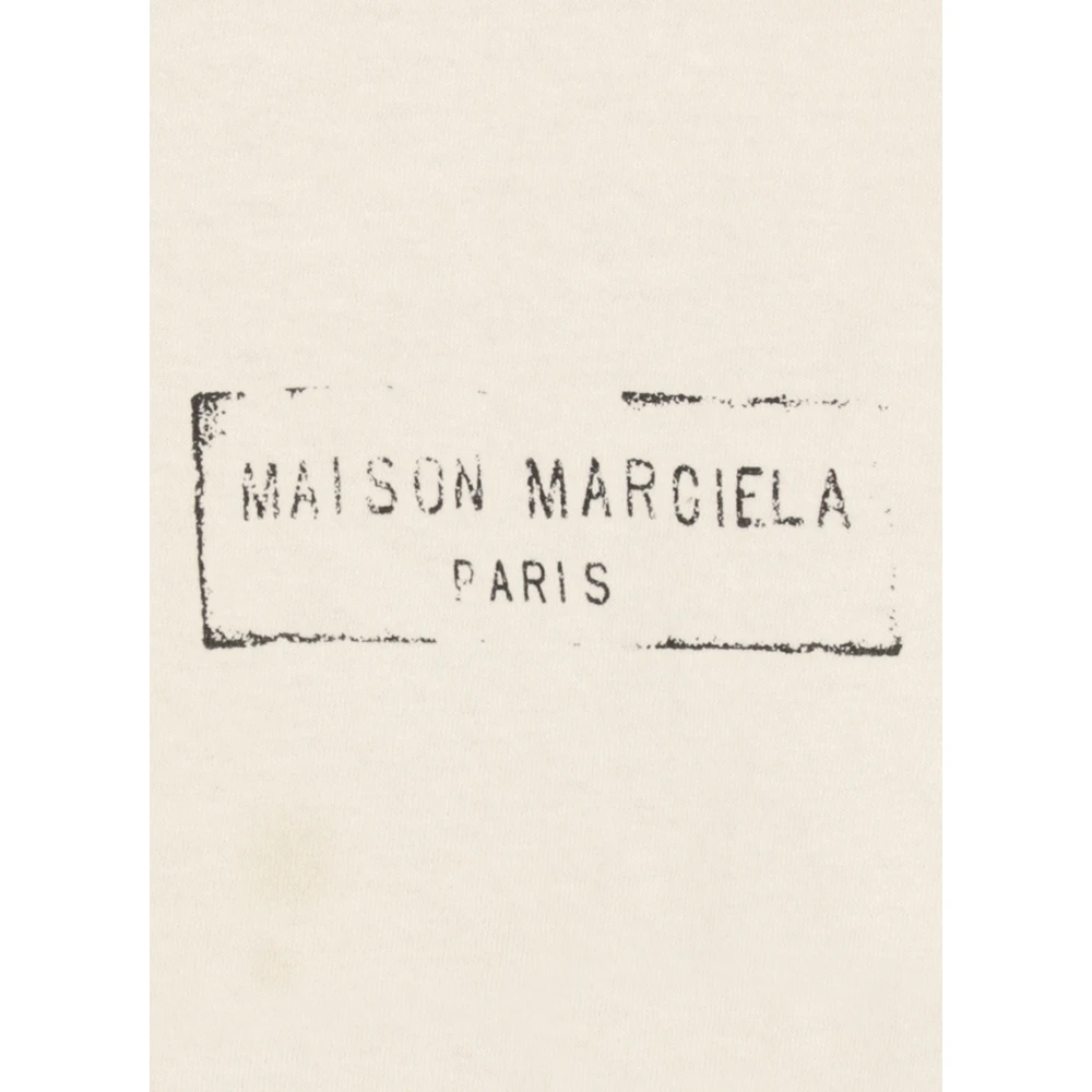 Maison Margiela Contrasterend Logo Katoenen T-shirt Ivoor Beige Dames