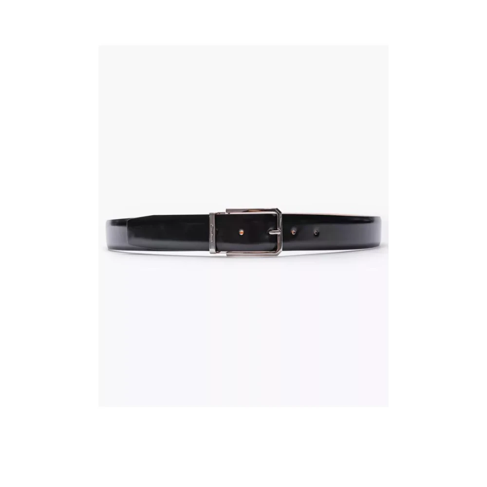 Santoni Gepatineerde leren riem met chro gesp Black Unisex