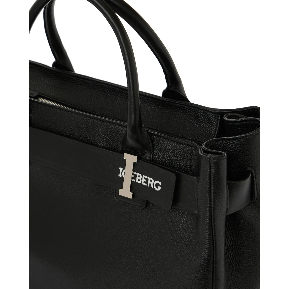 Iceberg Maxi shopper tas in zwart Willer leer met gladde gesp en zilveren details Black Dames