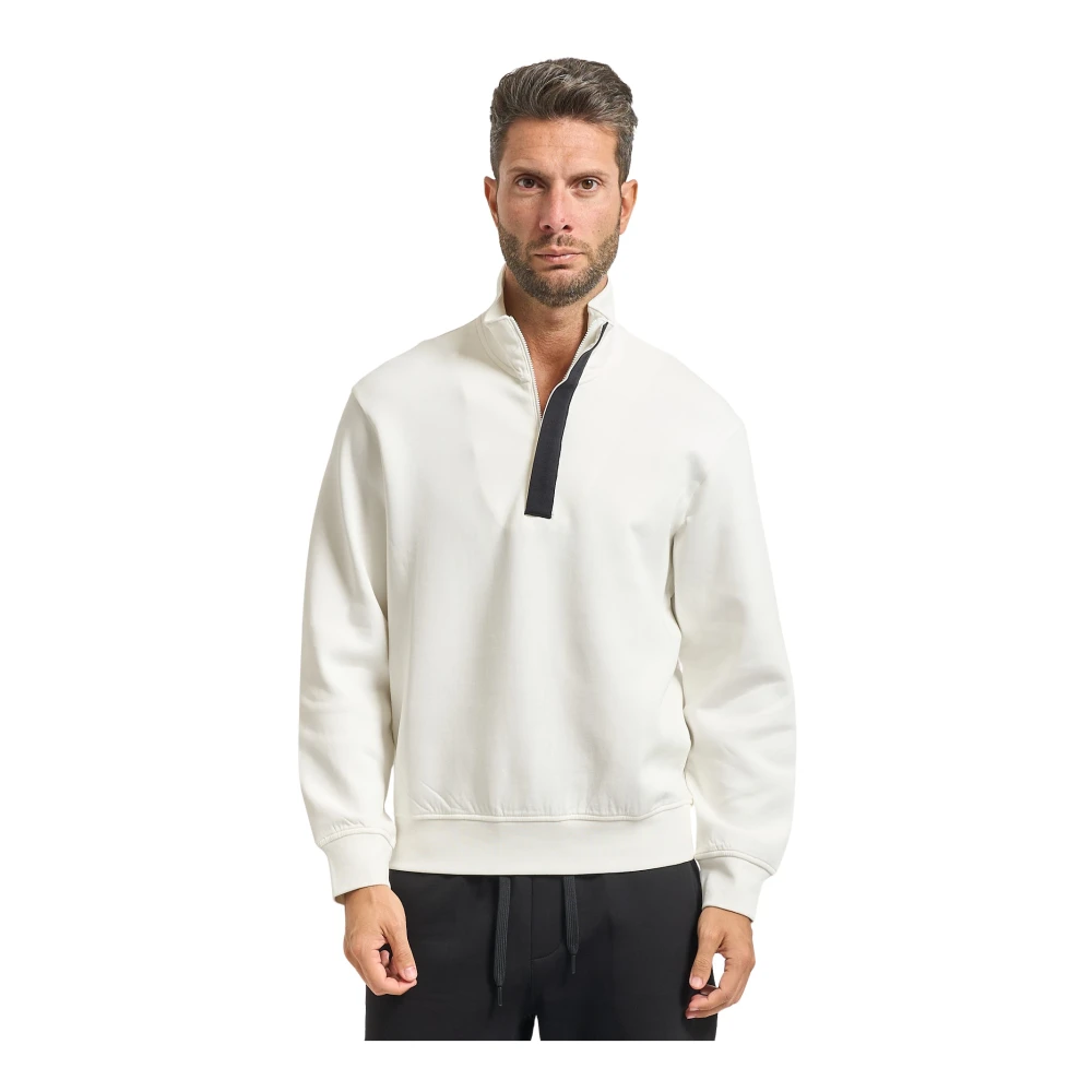 Armani Exchange Herren Weiß E Sweatshirt Mit Hohem Kragen Und Halbem Reißverschluss