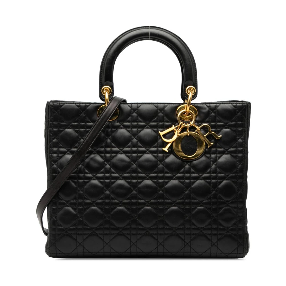 Dior Vintage Women's Black Pre-Owned Quilted Leather Handbag