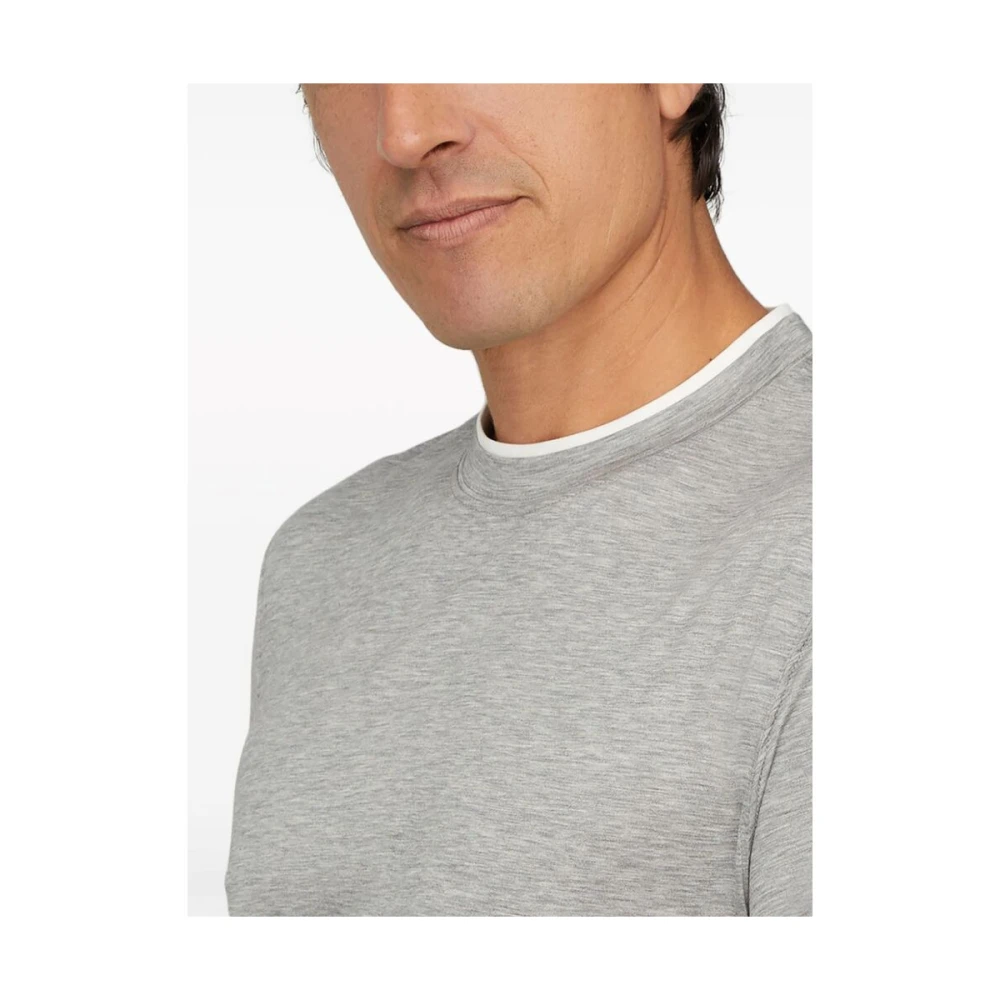 BRUNELLO CUCINELLI Gelaagd Zijde-Katoen Crew Neck T-shirt Gray Heren