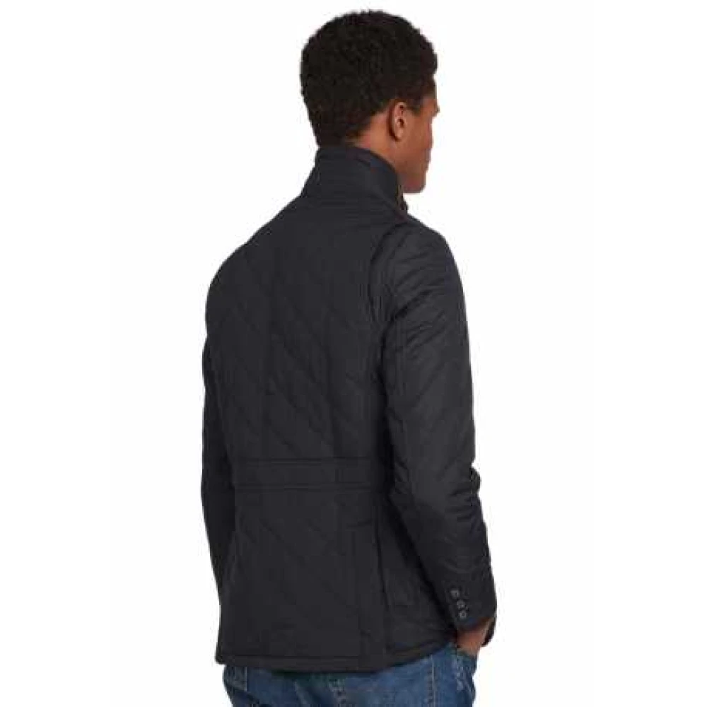Barbour Navy Gewatteerd Jack Hoge Kraag Achtersplitten Blue Heren