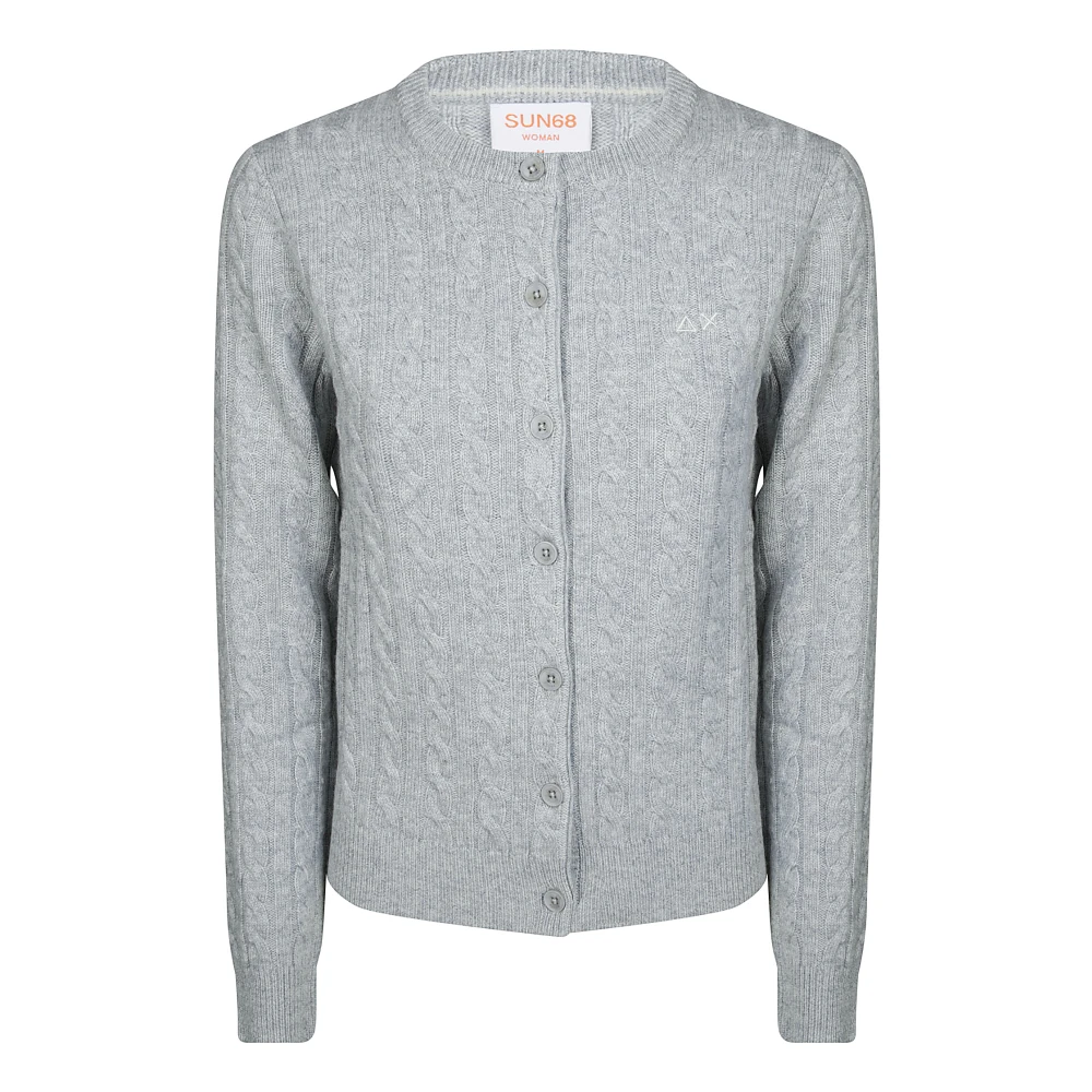 Sun68 Rund Hals Kabelstickad Kofta Gray, Dam