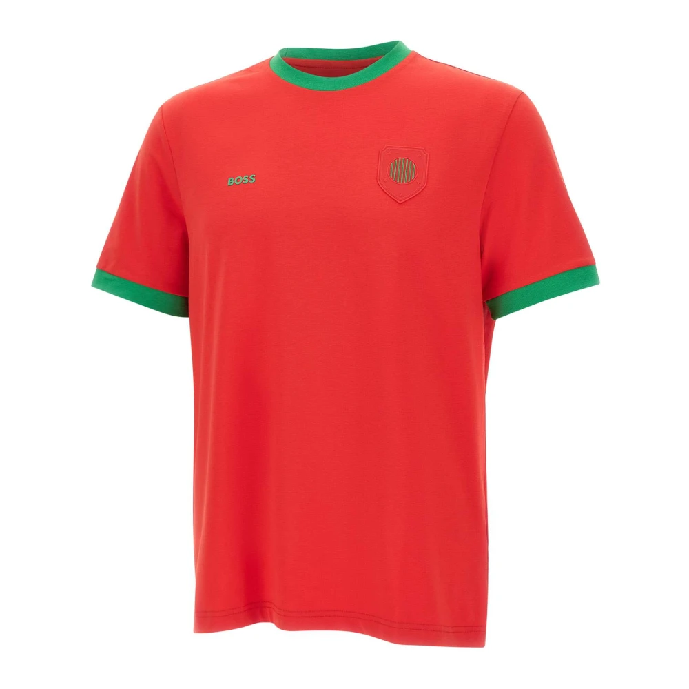 Hugo Men's Red T-Shirts, 2XL, Stretch-Cotton T-Shirt With Country Flag And Logo