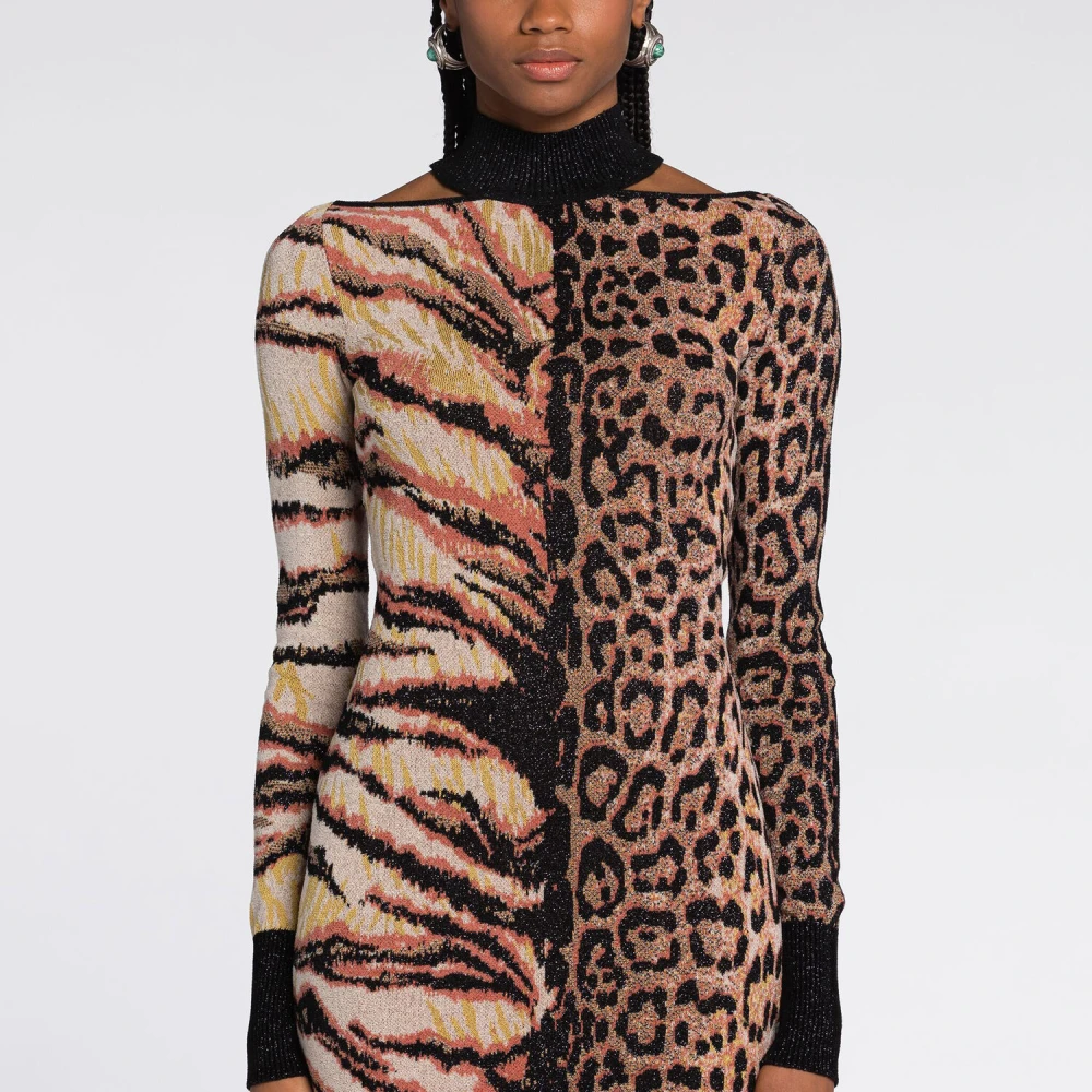 Roberto Cavalli Animalier-Jacquard Mini Jurk met Cut-outs Brown Dames