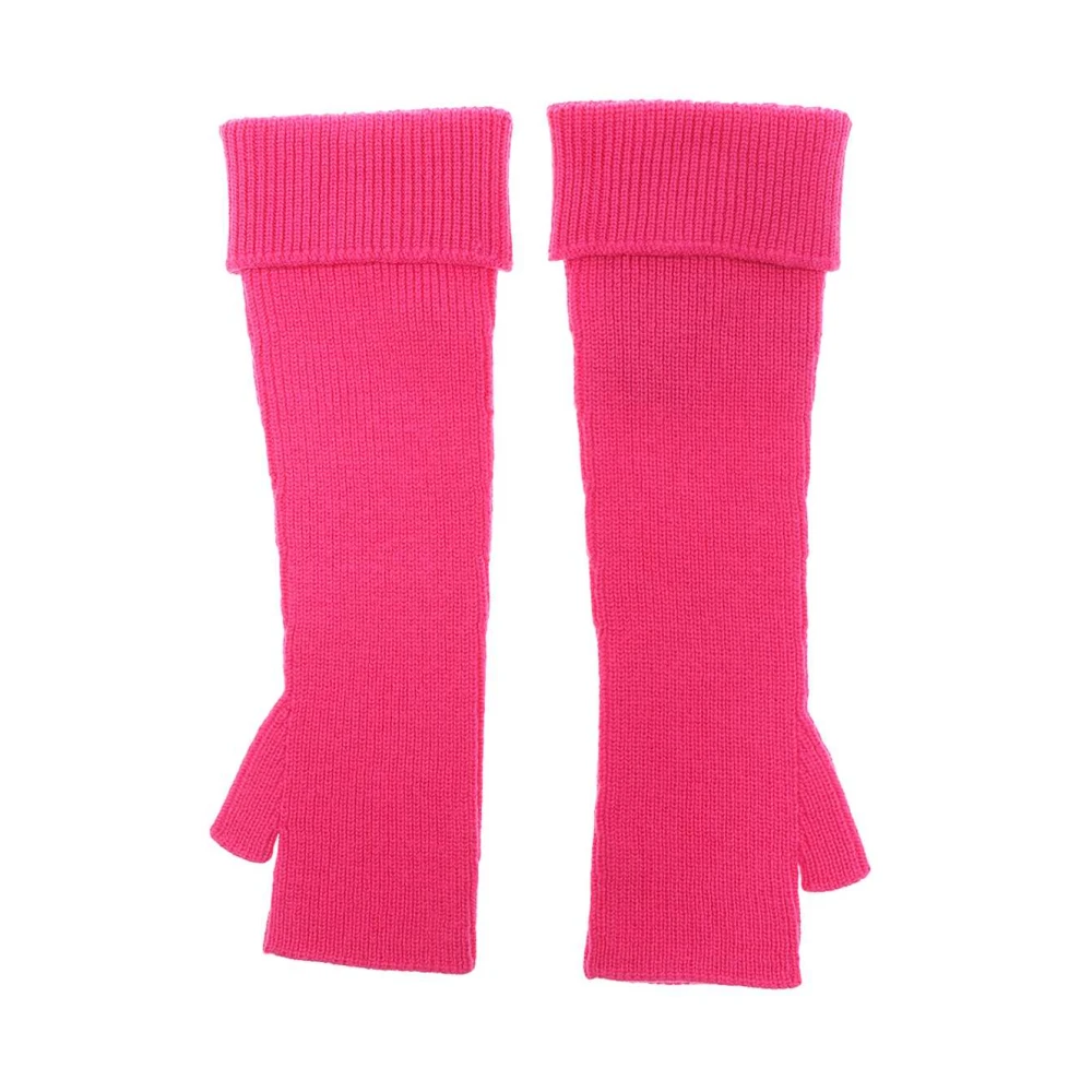 Versace Geribbelde Wollen Handschoenen met Medusa Detail Pink Dames