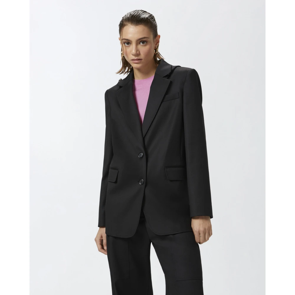 pinko Gewatteerde flanellen blazer met riem Black Dames