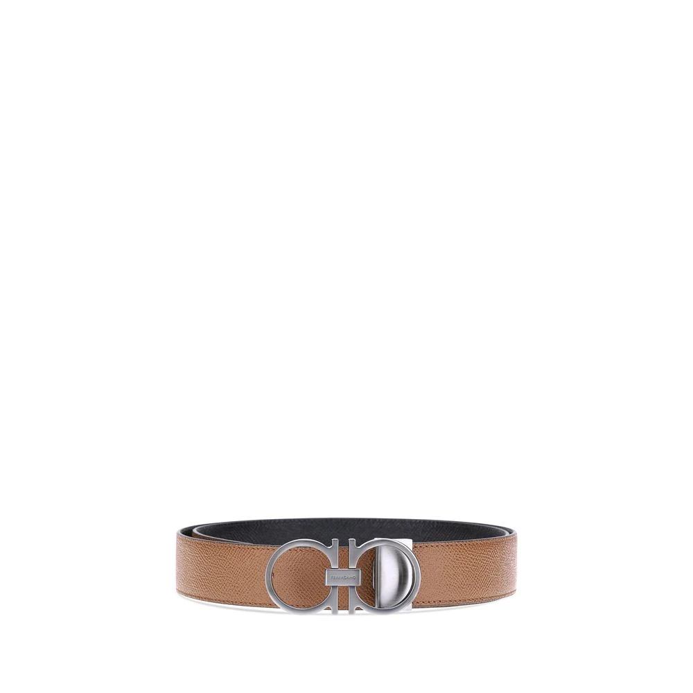 Ferragamo Men's Brown Reversible Gancini Leather Belt