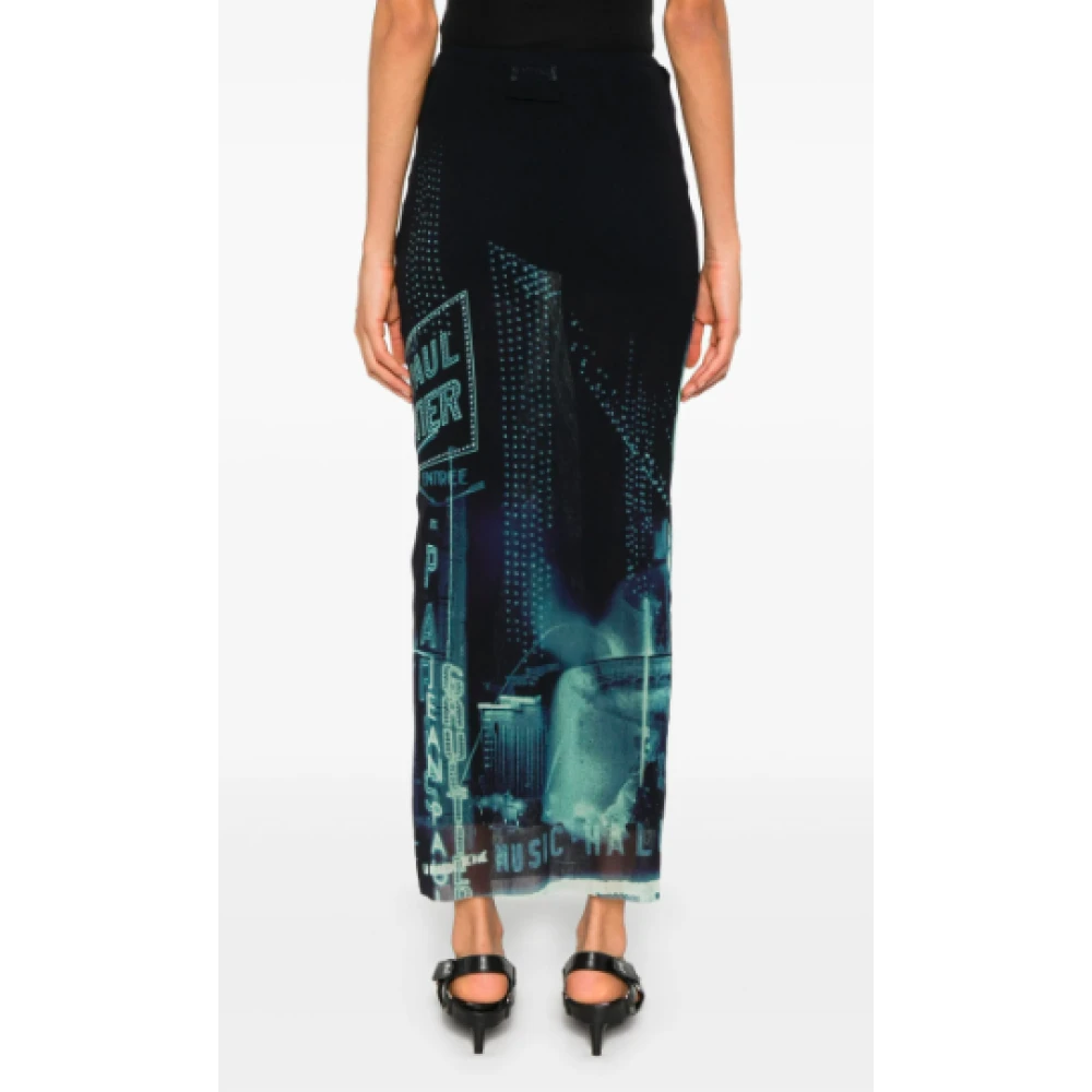 Jean Paul Gaultier Gedrukte Mesh Lange Rok Pigalle Blue Dames