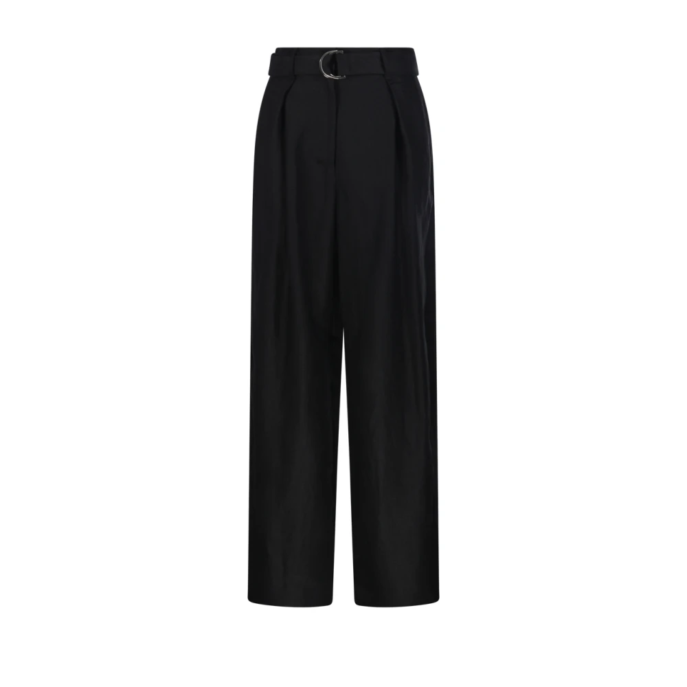 Max Mara Women's Black Straight Trousers, Xs, Wide Leg Belted Trousers In