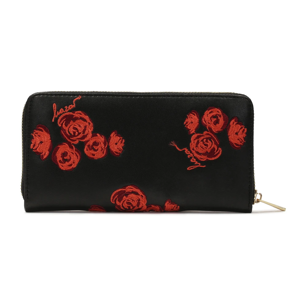 Kazar Zwarte ritssluitingportemonnee met rode rozen Multicolor Dames