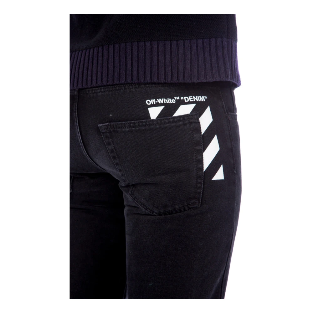Off White Katoenen Denim Jeans met Logo Detail Black Heren
