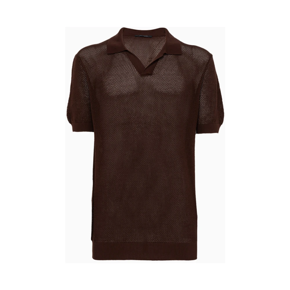 Tagliatore Italiaans Mesh-Effect Katoenen Polo Shirt Brown Heren