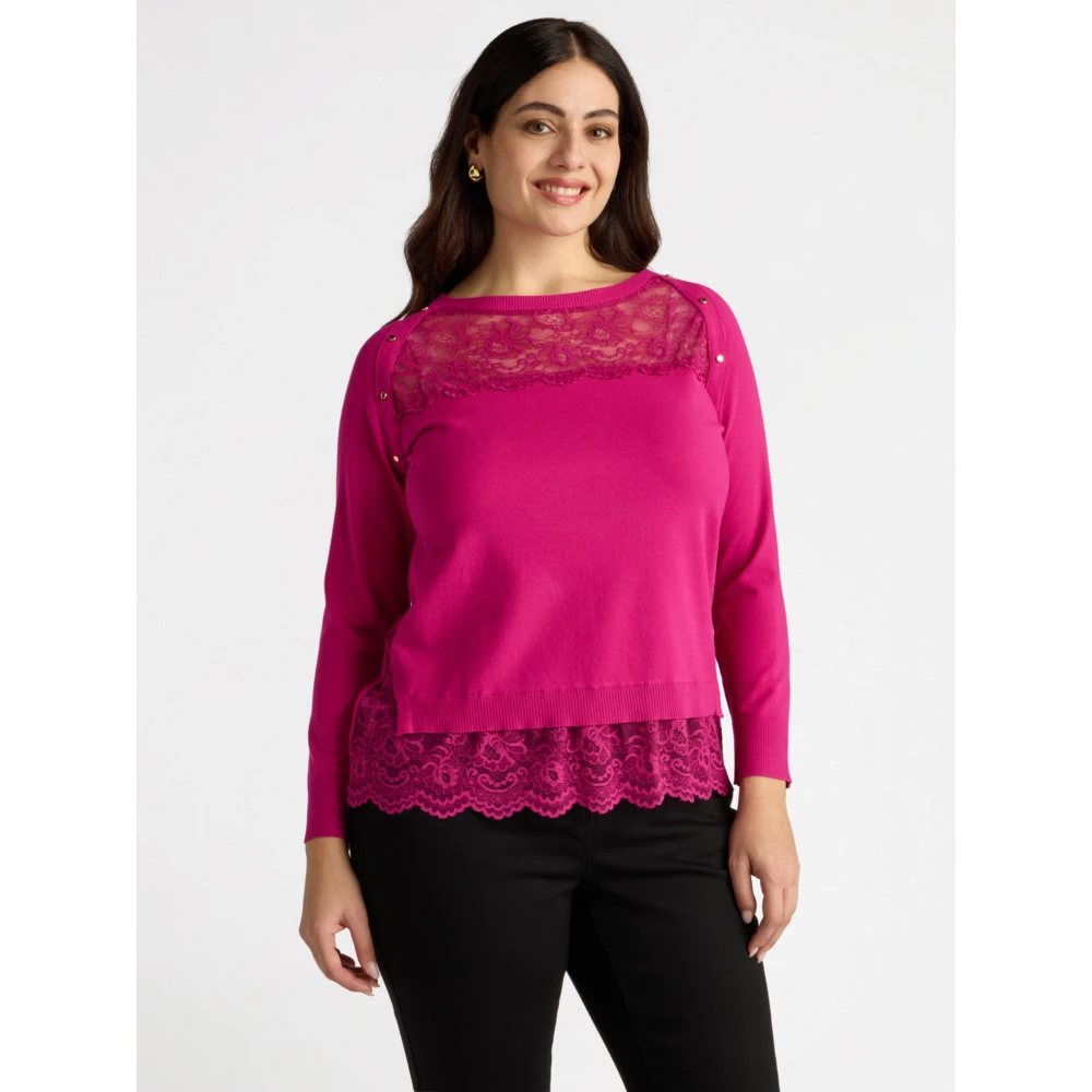Fiorella Rubino Trui met kanten inzetstukken Pink Dames