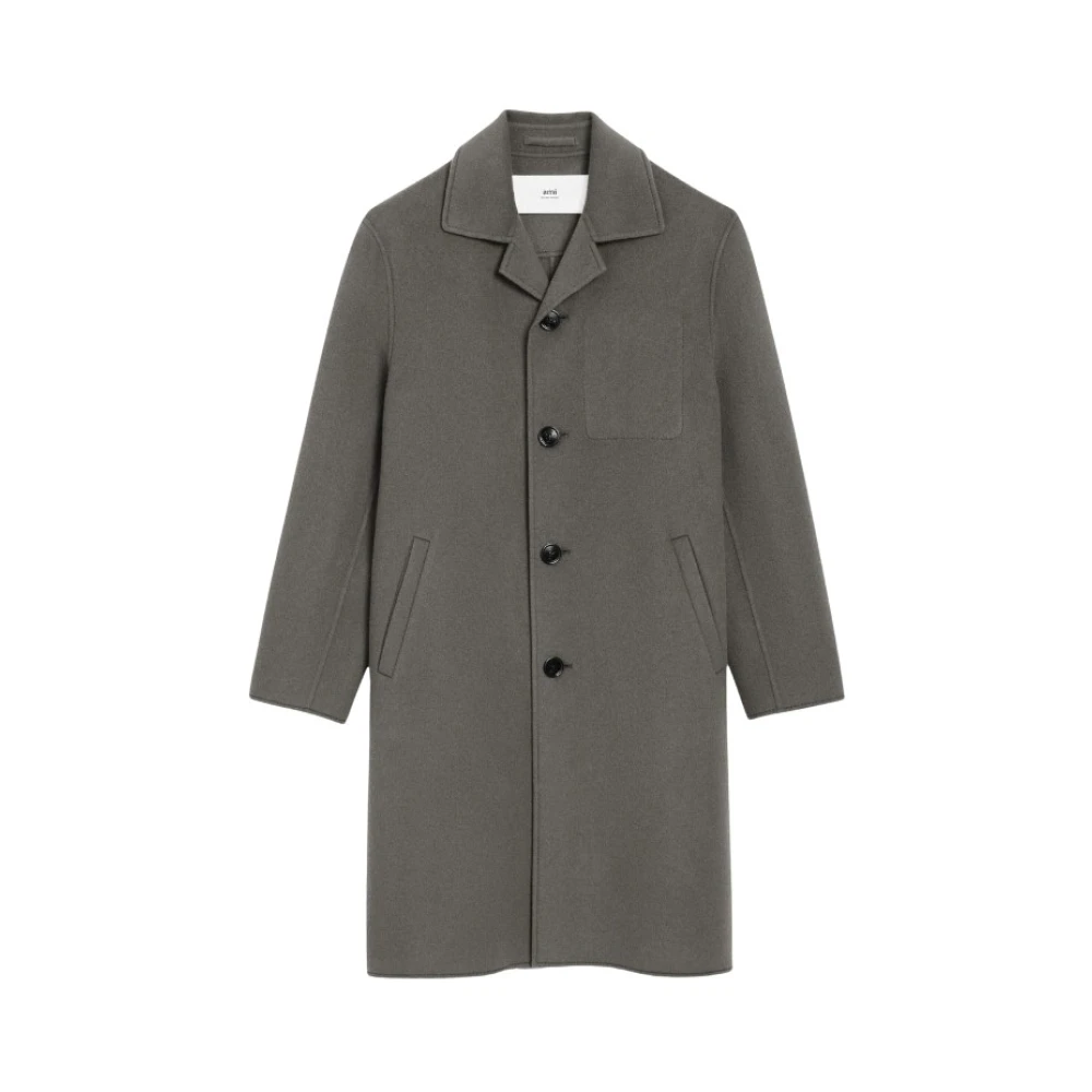 Ami Paris Men's Gray Single-Breasted Coats, M, Grey Button-Up Coat
