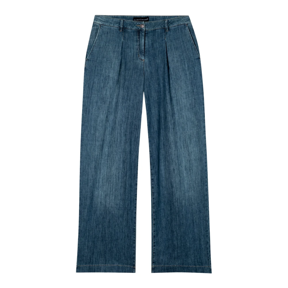 Luisa Cerano Women's Blue Wideleg Bleach Wash Denim Trousers - Wide Jeans - L - Jeans
